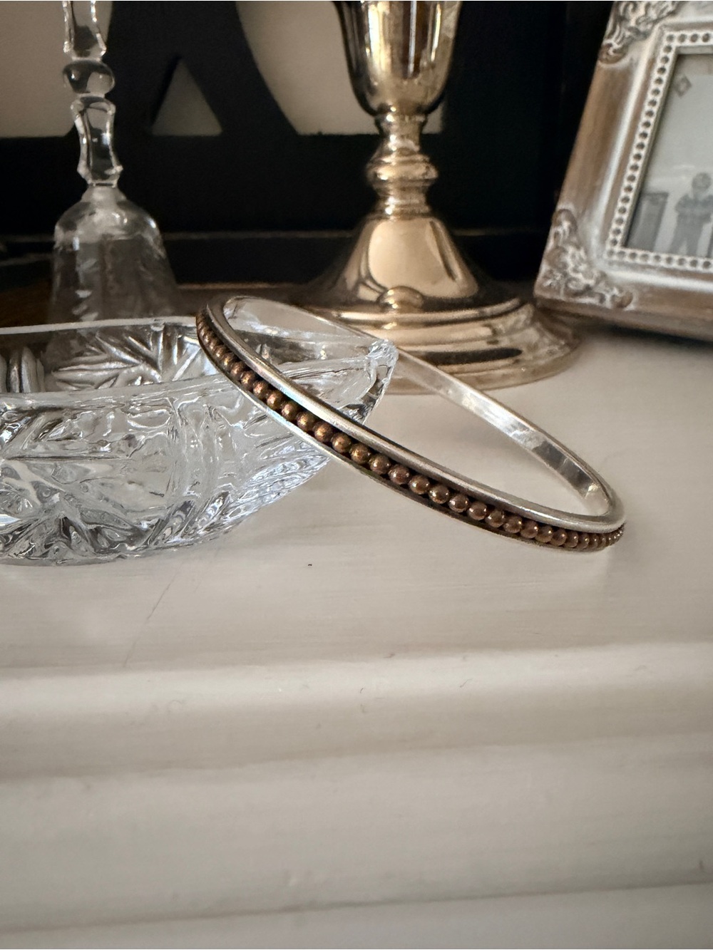 James Avery Retired Sterling Silver Bangle with Bronze Beaded Accent